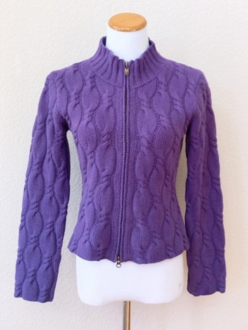 CoVelo vintage Y2K angora and wool blend cable knit zip sweater